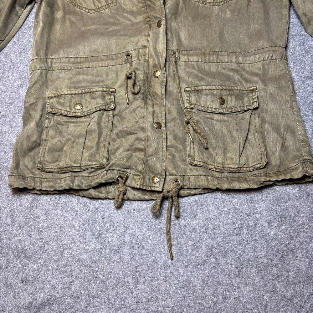 Max Jeans Green Hoodie Cinched Waist Military Cargo Parka Utility Jacket Women L - Picture 3 of 10